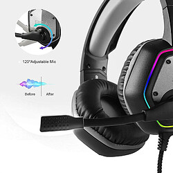 Chrono Casque Gaming USB, Casque Gamer Son Surround 7.1, Casque PS4, Casque de Jeu pour PC avec Micro Antibruit et Lumière RGB, Compatible avec PC, Playstation 4(gris)