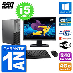 PC Lenovo M92p SFF Ecran 22" Intel i5-2400 RAM 4Go SSD 240Go Windows 10 Wifi · Occasion 