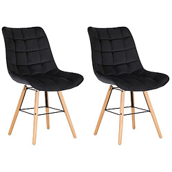 Decoshop26 Lot de 2 chaises de salle à manger style scandinave couture carrée en velours noir et pieds en bois 10_0001738 