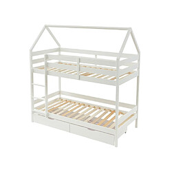 Acheter Vente-Unique Lits superposés cabane 2 x 90 x 190 cm - 2 tiroirs - Pin - Blanc + Matelas - CHORI