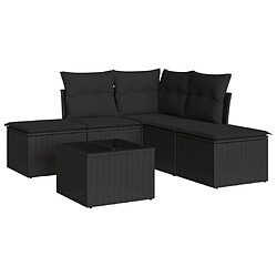 vidaXL Salon de jardin 6 pcs avec coussins noir résine tressée