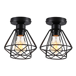 Stoex 2PCS-(Noir) Plafonnier Rétro Lampe de Plafond À Cage en Métal Ampoule E27, Luminaire Plafonnier Moderne Et Vintage Lustre D'Intérieur 