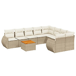 vidaXL Salon de jardin avec coussins 9 pcs beige résine tressée