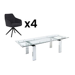 Vente-Unique Ensemble table LUBANA + 4 chaise MUSE - Chrome et anthracite