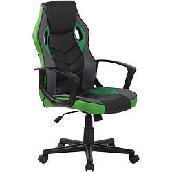 Decoshop26 Fauteuil de bureau gaming chaise gamer sur roulettes en synthétique et maille noir et vert BUR10617