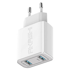 Chargeur Secteur Double USB-A 2.4A Charge Rapide Design Compact Akashi blanc