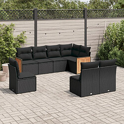 vidaXL Salon de jardin 8 pcs avec coussins noir résine tressée