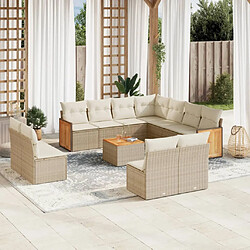 vidaXL Salon de jardin avec coussins 12 pcs beige résine tressée