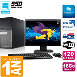 PC Tour DELL 9020 Intel G3220 Ram 16Go Disque 120 Go SSD Wifi W7 Ecran 27" - Occasion