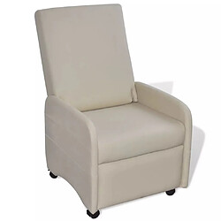 Helloshop26 Fauteuil chaise siège lounge design club sofa salon pliable cuir synthétique crème 1102065/3