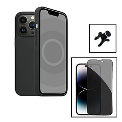 PHONECARE Kit Film Verre Trempé 5D Anti-Spy + Coque Silicone Liquide + Support Magnétique de Voiture Renforcé pour Apple iPhone 15 - Noir