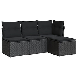 vidaXL Salon de jardin 4 pcs avec coussins noir résine tressée