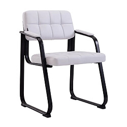 Decoshop26 Chaise visiteur fauteuil de bureau sans roulette synthétique blanc BUR10231