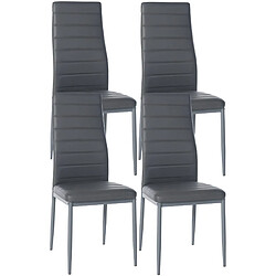 Decoshop26 Lot de 4 chaises de salle à manger design simple en synthétique gris avec couture cadre en métal noir CDS10407