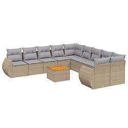 vidaXL Salon de jardin 11 pcs avec coussins beige résine tressée