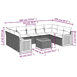 Acheter vidaXL Salon de jardin 10 pcs avec coussins noir résine tressée