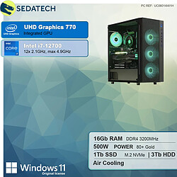 Sedatech PC de bureau • Intel i7-12700 • 16 Go RAM • 1To SSD M.2 • 3To HDD • Windows 11