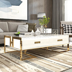 Meubler Design Table Basse Blanche Avec Tiroirs Base Or Laqué Luxuria