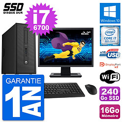 PC Tour HP EliteDesk 800 G2 Ecran 22" i7-6700 RAM 16Go SSD 240Go Windows 10 Wifi · Occasion 