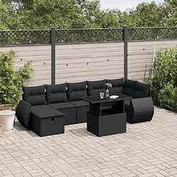 vidaXL Salon de jardin 8 pcs avec coussins noir résine tressée