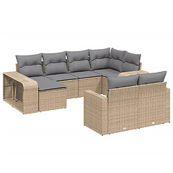 vidaXL Salon de jardin avec coussins 10 pcs beige résine tressée