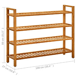 vidaXL Étagère à chaussures à 4 niveaux 100x27x80 cm Chêne massif pas cher