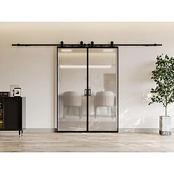 Vente-Unique Porte coulissante double avec système en applique - aluminium et verre trempé dépoli - 2 x H205 x L73 cm - LINCI II 