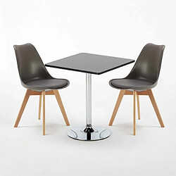 Avis Ahd Amazing Home Design Table noire carrée 70x70cm Avec 2 Chaises Colorées intérieur bar café Nordica Mojito