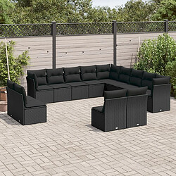 Maison Chic Salon de jardin avec coussins 13 pcs | Ensemble de Table et chaises | Mobilier d'Extérieur noir résine tressée -GKD21542