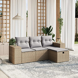 vidaXL Salon de jardin avec coussins 4pcs mélange beige résine tressée