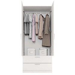 Pegane Armoire, meuble de rangement avec 2 portes et 2 tiroirs coloris blanc - longueur 82 x profondeur 51 x hauteur 185 cm