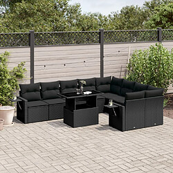 vidaXL Salon de jardin 10 pcs avec coussins noir résine tressée 