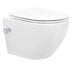 Ecd Germany WC suspendu en céramique avec fonction de bidet Soft-Close White ECD Germany WC Suspendu Court - Rinçage sans Rebord - en Céramique - Fonction Bidet - Abattant Softclose en Plastique - Abaissement Automatique à Fermeture en Douceur - Kit de Montage Mural Inclus