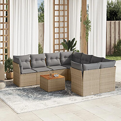 vidaXL Salon de jardin avec coussins 9pcs mélange beige résine tressée