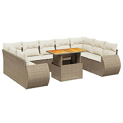 vidaXL Salon de jardin avec coussins 10 pcs beige résine tressée