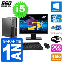 PC Lenovo M90 SFF Ecran 27" Intel Core i5-650 RAM 4Go SSD 960Go Windows 10 Wifi - Occasion