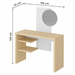 Acheter Mes Coiffeuse avec miroir 105x42x139 cm décor chêne clair et blanc - ODIL