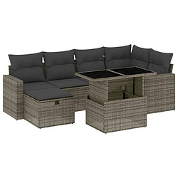 vidaXL Salon de jardin avec coussins 7 pcs gris résine tressée