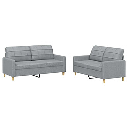 vidaXL Ensemble de canapés 2 pcs avec coussins Gris clair Tissu