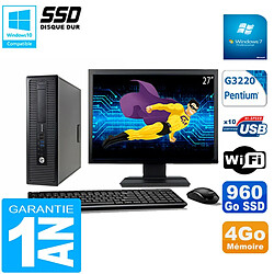 PC HP EliteDesk 800 G1 SFF Ecran 27" Intel G3220 4Go Disque 960 Go SSD Wifi W7 · Occasion 