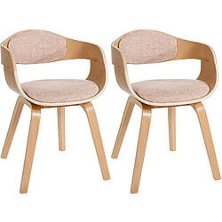 Decoshop26 Lot de 2 chaises de salle à manger design retro en tissu crème structure en bois clair 10_0001718