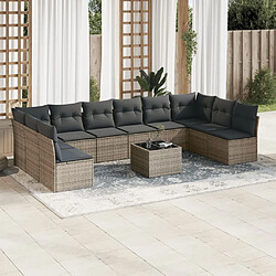 Maison Chic Salon de jardin 11 pcs avec coussins | Ensemble de Table et chaises | Mobilier d'Extérieur gris résine tressée -GKD18702