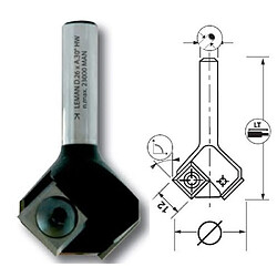LEMAN Mèche d'affleureuse à plaquettes carbure réversibles (45°______ 29 ____ Ø 8mm)
