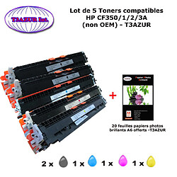 5 Toners génériques HP 130A, CF350A, CF351A,C F352A, CF353A +20f papiers photos A6 -T3AZUR 