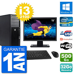 PC Tour HP Z210 Ecran 19" Intel i3-2100 RAM 32Go Disque Dur 500Go Windows 10 Wifi - Occasion