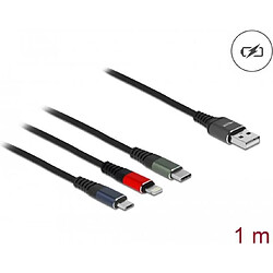 Delock - Lightning-Kabel, nur zum Aufladen - USB männlich bis Micro-USB Typ B, Lightning, USB-C männlich - 1,0m - Schwarz (87277) 