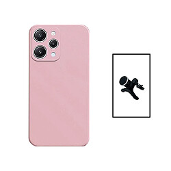 PHONECARE Kit Support Magnétique Renforcé de Voiture + Coque Silicone Liquide pour Xiaomi Redmi 12 - Rose