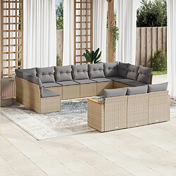 vidaXL Salon de jardin et coussins 13 pcs mélange beige résine tressée