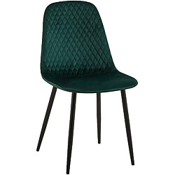 Decoshop26 Chaise de salle à manger x1 coutures décoratives losanges assise en velours vert pieds métal noir mat 10_0002246 