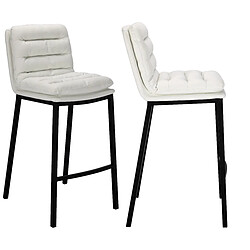 Decoshop26 Lot de 2 tabourets de bar en synthétique blanc avec dossier avec assise rembourrée et matelassée support en métal noir mat TDB10236